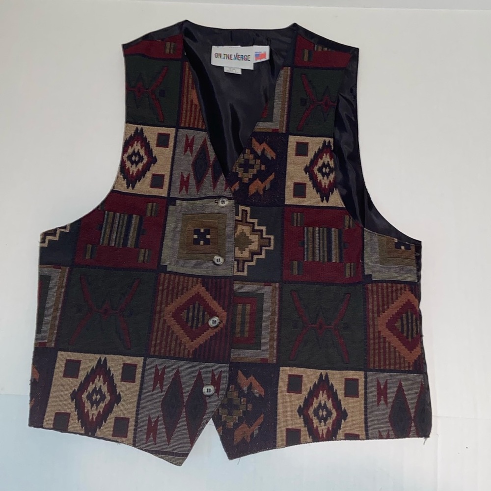 Vintage On The Verge Women’s Native American Design Size Large Buttoned Vest